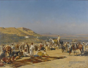  orientaliste - MARCHÉ dans le désert Victor Huguet orientaliste